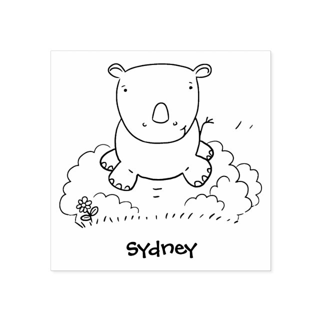 Cute baby rhino tecknad illustration stämpel (Tryck)