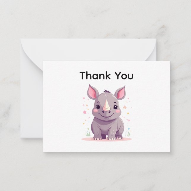 Cute Baby Rhino Tecknad Illustration Tack Anteckningskort (Framsida)