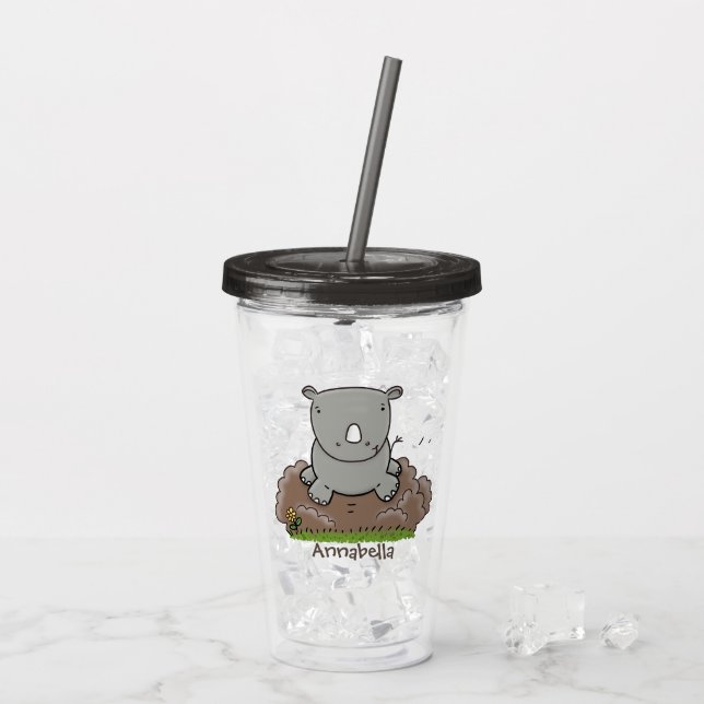 Cute baby rhino tecknad illustration take away mugg (Baksida Ice)