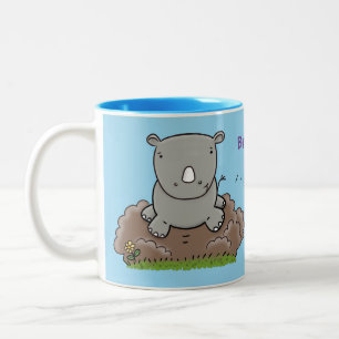 Cute baby rhino tecknad illustration Två-Tonad mugg