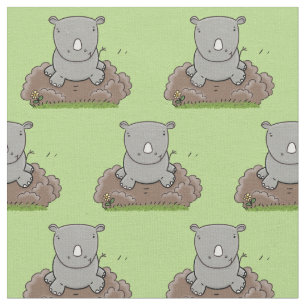 Cute baby rhino tecknad illustration tyg