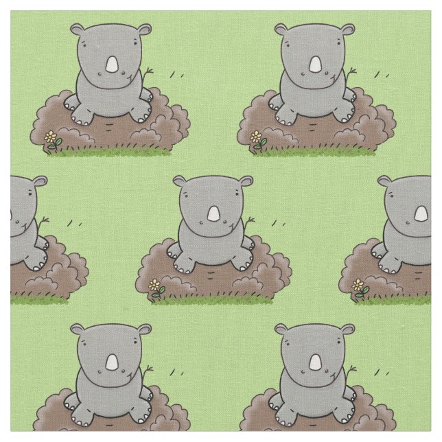 Cute baby rhino tecknad illustration tyg (Närbild)