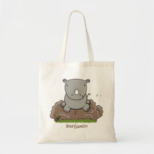 Cute baby rhino tecknad illustration tygkasse