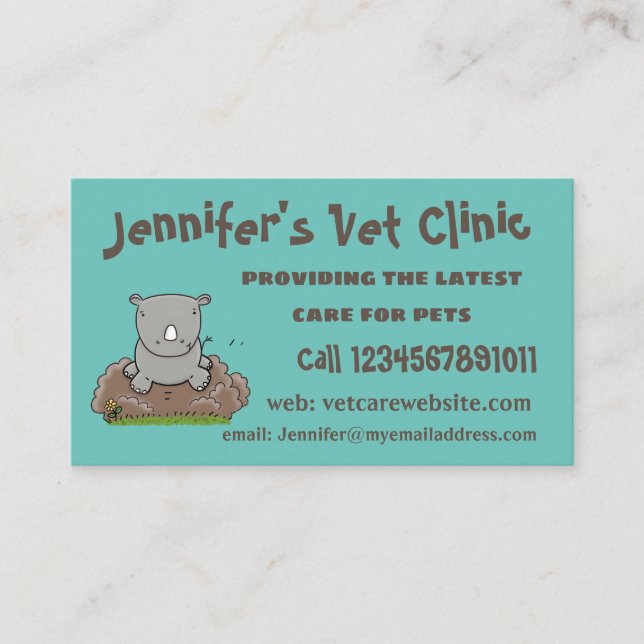 Cute baby rhino tecknad illustration visitkort (Framsida)