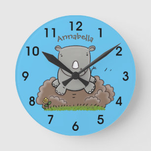 Cute baby rhino-tecknad rund klocka