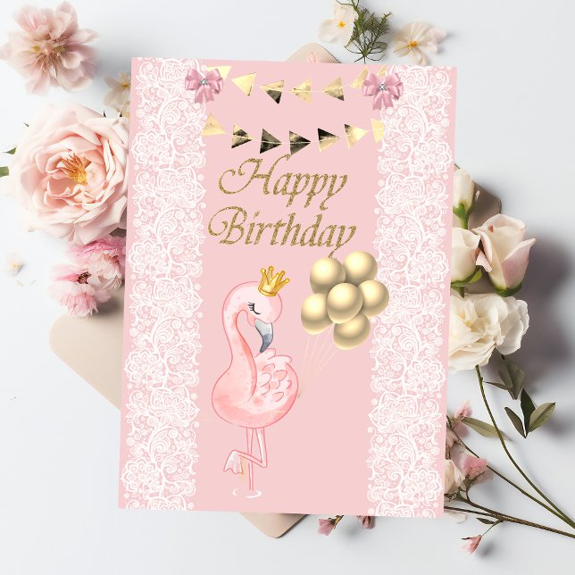 Cute Baby Rosa Flamingo Krona-ballonger på födelse Kort (Skapare uppladdad)