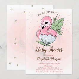 Cute Baby Rosa Flamingo Stars Baby Shower Inbjudningar