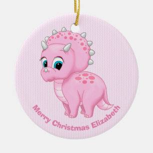 Cute Baby Rosa Triceratops Dinosaur Julgransprydnad Keramik