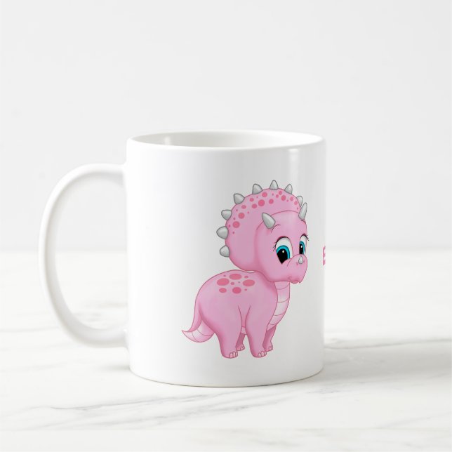Cute Baby Rosa Triceratops Dinosaur Kaffemugg (Vänster)