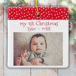 Cute Baby`s 1`S JY Red Stars Photo Baby Julgransprydnad Keramik