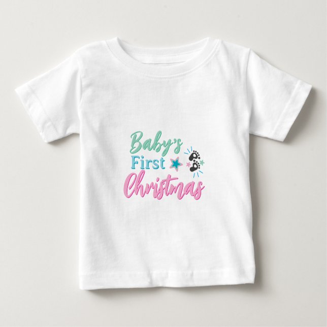 Cute Baby:s första juldesign - Färgfot T Shirt (Framsida)