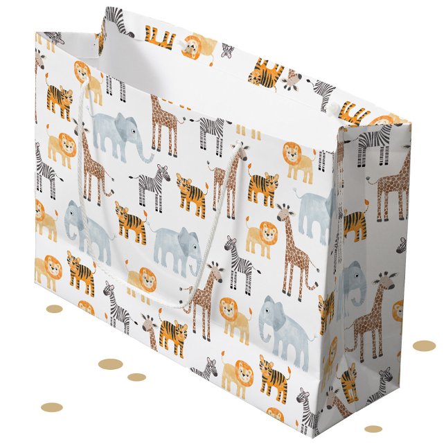 Cute Baby Safari Animal Watercolor Mönster (Cute watercolor Safari Animals baby lion, giraffe zebra & elephant gift bag)