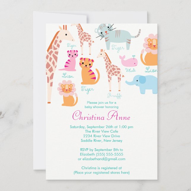 Cute Baby Safari Animals Baby Shower-inbjudningar Inbjudningar (Framsida)