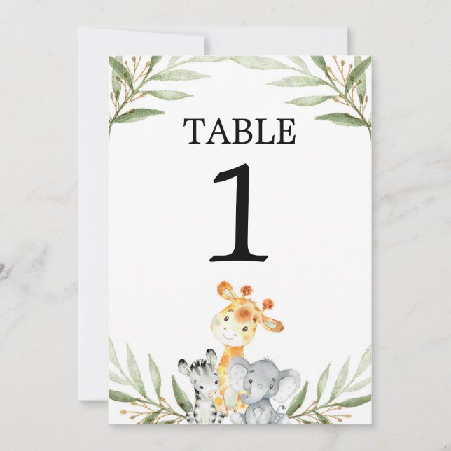 Cute baby safari-djur 5"x7"-bordsnummer inbjudningar (Framsida)