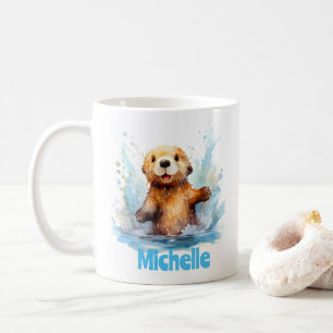Cute Baby Sea Otter i Vatten Stänk Personlig Kaffemugg