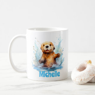 Cute Baby Sea Otter i Vatten Stänk Personlig Kaffemugg