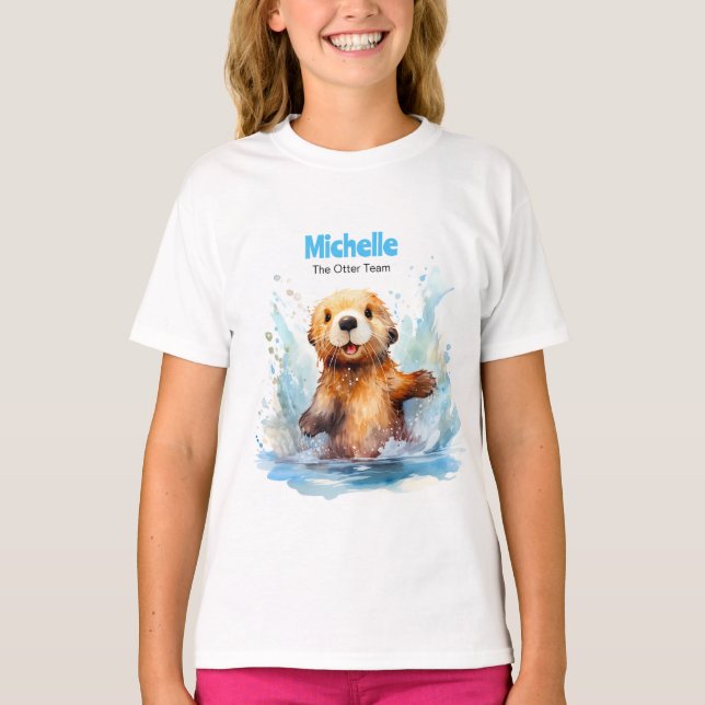 Cute Baby Sea Otter i Vatten Stänk Personlig T Shirt (Framsida)