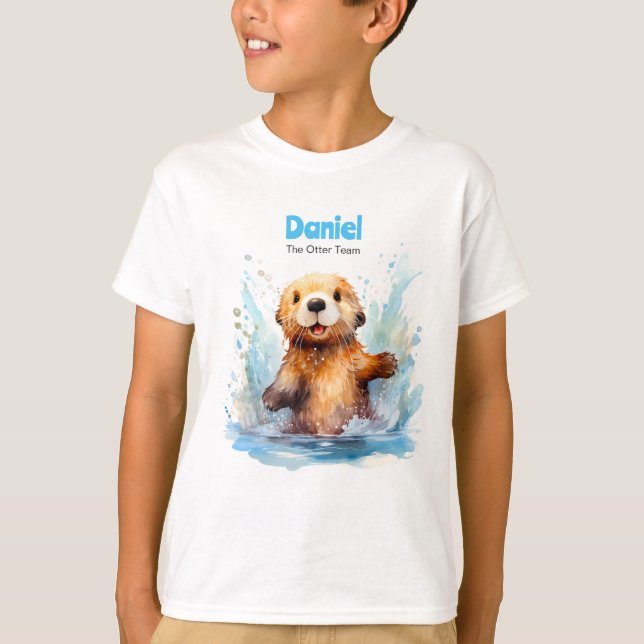 Cute Baby Sea Otter i Vatten Stänk Personlig T Shirt (Framsida)