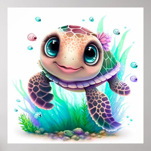 Cute Baby Sea Turtle Illustration – Adorable Ocean Poster (Framsidan)