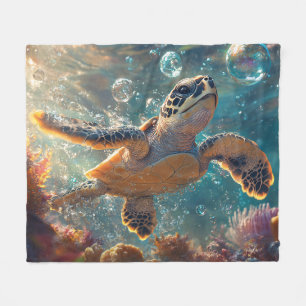 Cute Baby Sea Turtle med Bubbles Fleecefilt