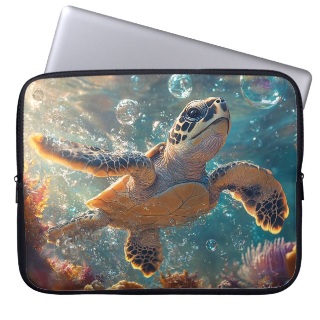 Cute Baby Sea Turtle med Bubbles Laptop Fodral (Framsidan)