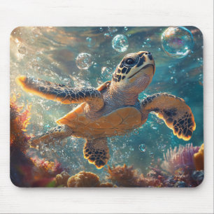 Cute Baby Sea Turtle med Bubbles Musmatta