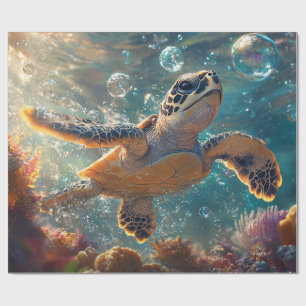 Cute Baby Sea Turtle with Bubbles Decoupage Presentpapper