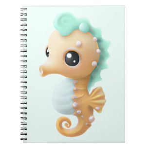 Cute baby seahorse i Teal and White Anteckningsbok
