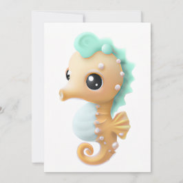 Cute baby seahorse i Teal and White Julkort