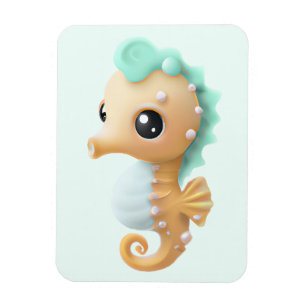 Cute baby seahorse i Teal and White Magnet