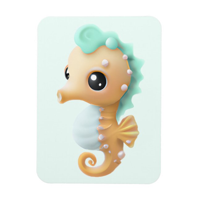 Cute baby seahorse i Teal and White Magnet (Vertikal)