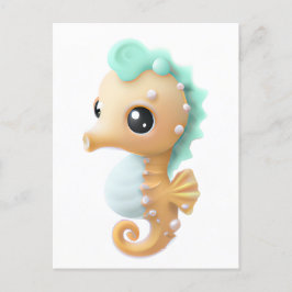 Cute baby seahorse i Teal and White Vykort
