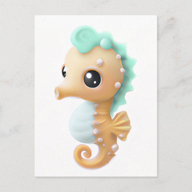 Cute baby seahorse i Teal and White Vykort (Framsida)