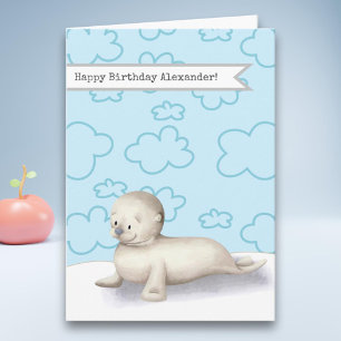 Cute Baby Seal Personlig Grattis på födelsedagen Kort
