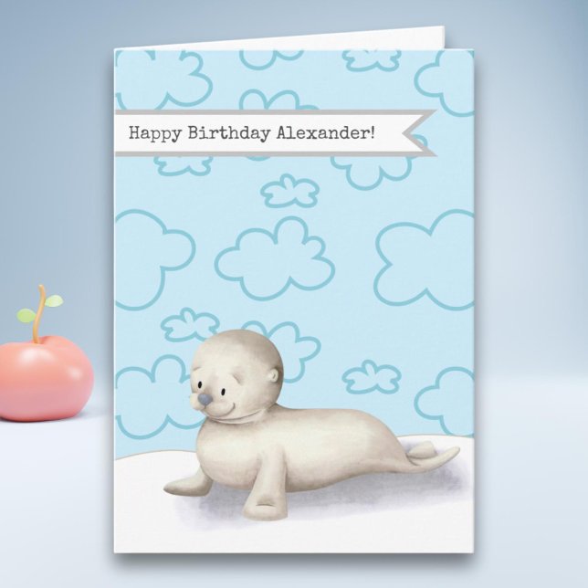 Cute Baby Seal Personlig Grattis på födelsedagen Kort (Skapare uppladdad)