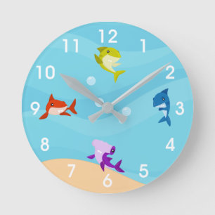 Cute Baby Shark Barn Room Nursery Rund Klocka