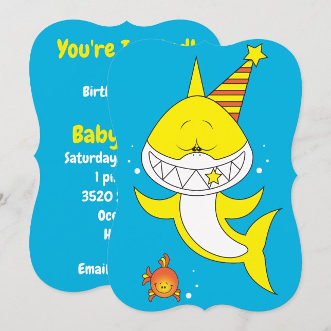 Cute Baby Shark-Tecknad Inbjudningar (Fram/baksida)