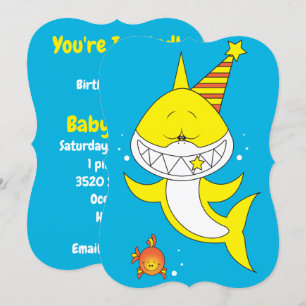 Cute Baby Shark-Tecknad Inbjudningar