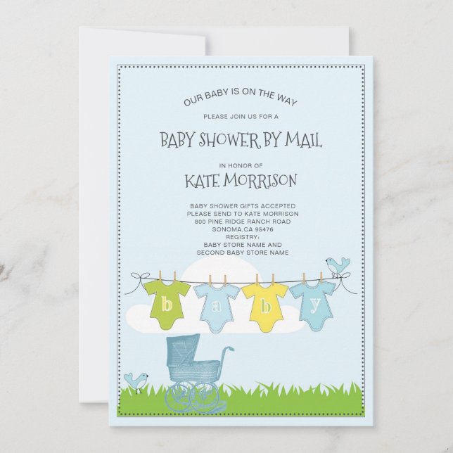 Cute Baby Shower Baby-dräkt på kläder Inbjudningar (Framsida)