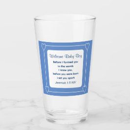 Cute Baby Shower Bible Verse Stripe Blue Party Glaskopp