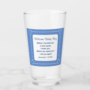 Cute Baby Shower Bible Verse Stripe Blue Party Glaskopp