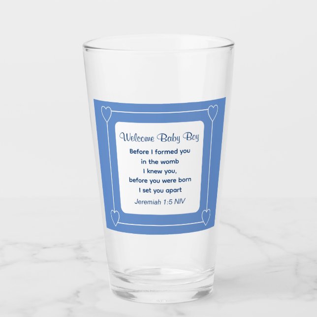 Cute Baby Shower Bible Verse Stripe Blue Party Glaskopp (Framsida)