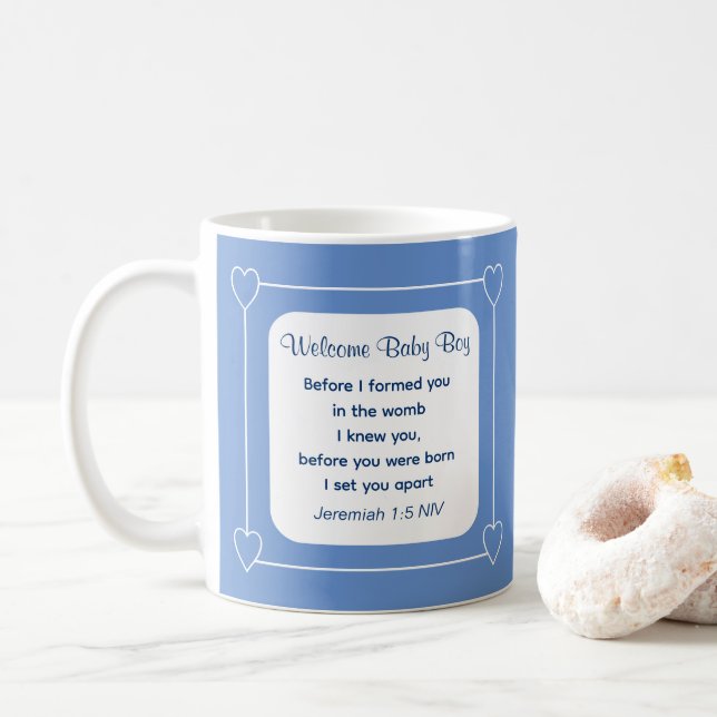 Cute Baby Shower Bible Verse Stripe Blue Party Kaffemugg (Med munk)