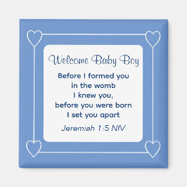 Cute Baby Shower Bible Verse Stripe Blue Party Magnet