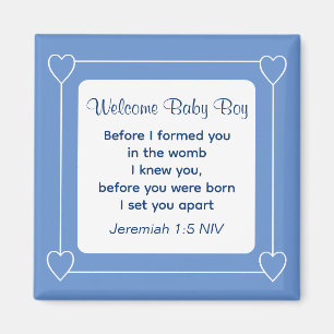 Cute Baby Shower Bible Verse Stripe Blue Party Magnet