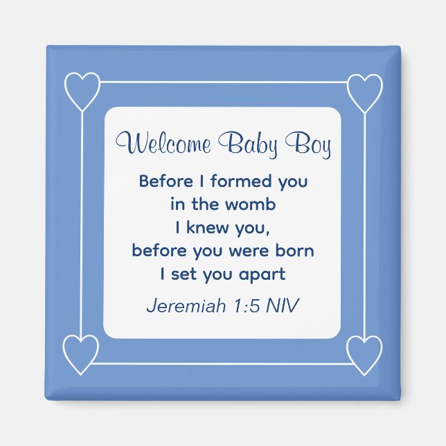 Cute Baby Shower Bible Verse Stripe Blue Party Magnet (Framsidan)