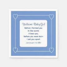 Cute Baby Shower Bible Verse Stripe Blue Party