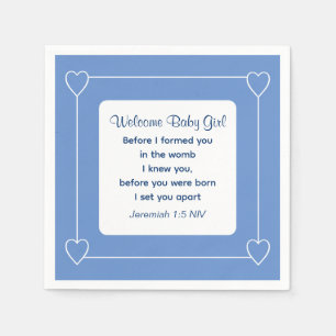 Cute Baby Shower Bible Verse Stripe Blue Party Pappersservett