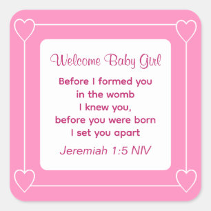 Cute Baby Shower Bible Verse Stripe Rosa Party Fyrkantigt Klistermärke