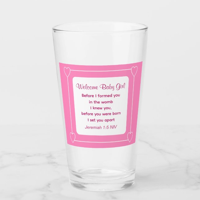 Cute Baby Shower Bible Verse Stripe Rosa Party Glaskopp (Framsida)